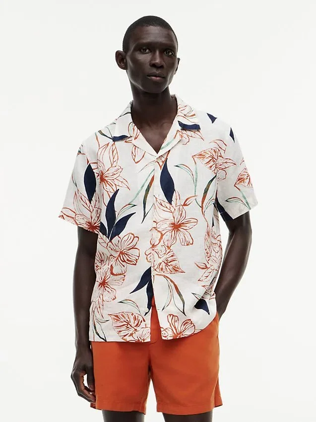 Regular Fit Floral Linen Camp Shirt Regular Fit Floral Linen Camp Shirt