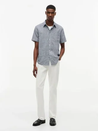 Regular Fit Glen Plaid Linen-Blend Shirt