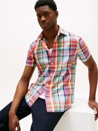 Regular Fit Linen-Blend Madras Shirt