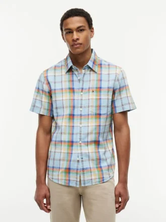 Regular Fit Plaid Linen-Blend Shirt