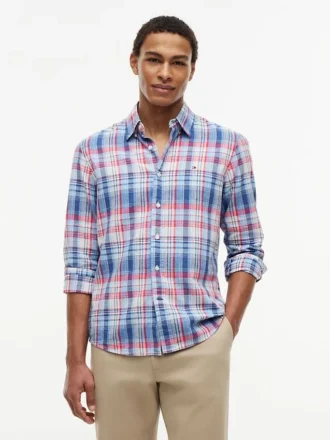 Regular Fit Plaid Linen-Blend Shirt