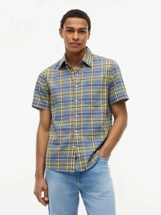 Regular Fit Plaid Linen-Blend Shirt