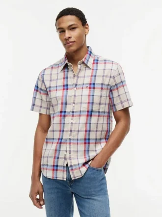 Regular Fit Plaid Linen-Blend Shirt