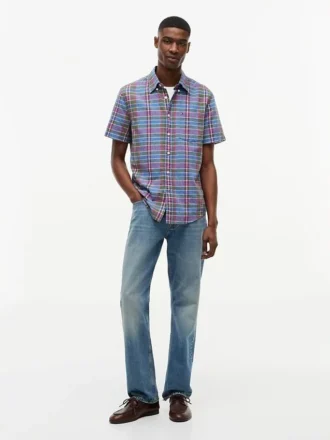 Regular Fit Plaid Linen-Blend Shirt