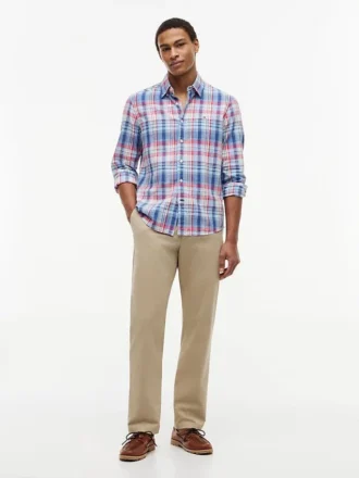 Regular Fit Plaid Linen-Blend Shirt