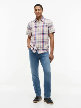 Regular Fit Plaid Linen-Blend Shirt