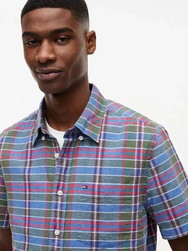 Regular Fit Plaid Linen-Blend Shirt Regular Fit Plaid Linen-Blend Shirt
