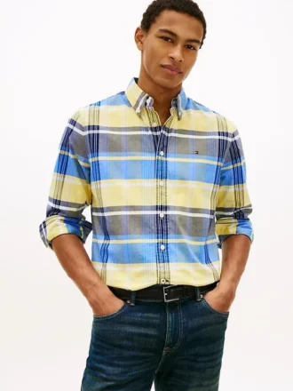 Regular Fit Plaid Stretch Oxford Shirt