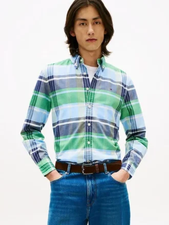 Regular Fit Plaid Stretch Oxford Shirt