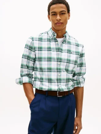 Regular Fit Plaid Stretch Oxford Shirt