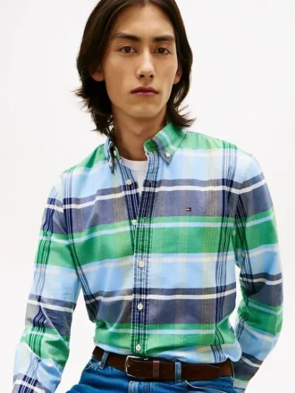 Regular Fit Plaid Stretch Oxford Shirt