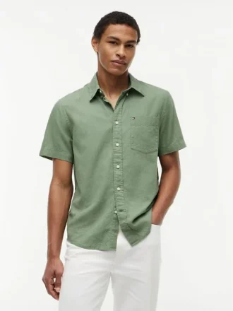 Regular Fit Short-Sleeve Linen-Blend Shirt