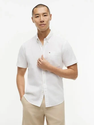 Regular Fit Short-Sleeve Linen-Blend Shirt