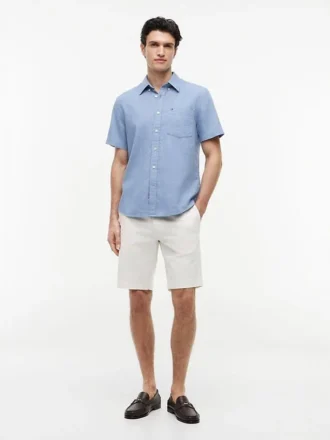 Regular Fit Short-Sleeve Linen-Blend Shirt