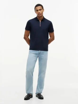 Regular Fit Smooth Cotton Zip Polo