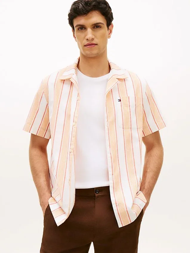 Regular Fit Striped Dobby Camp Shirt Regular Fit Striped Dobby Camp Shirt