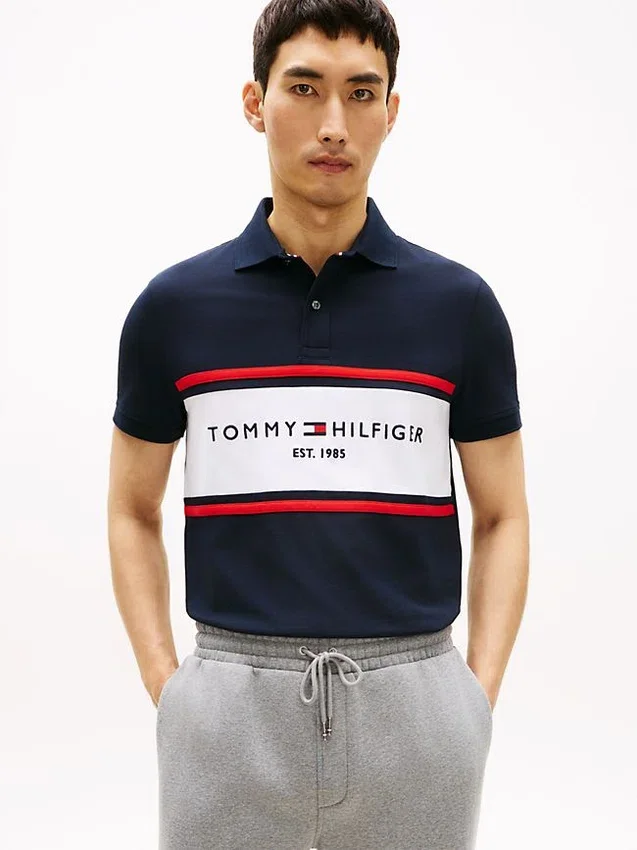 Regular Fit Tommy Logo Block Stripe Polo Regular Fit Tommy Logo Block Stripe Polo
