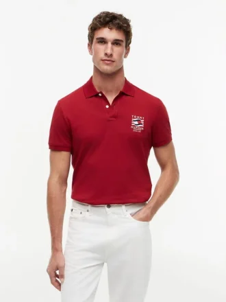 Regular Fit Wavy Flag Smooth Cotton Polo