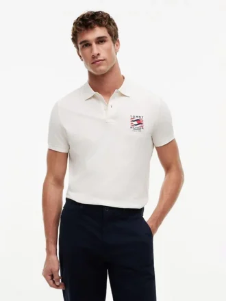 Regular Fit Wavy Flag Smooth Cotton Polo