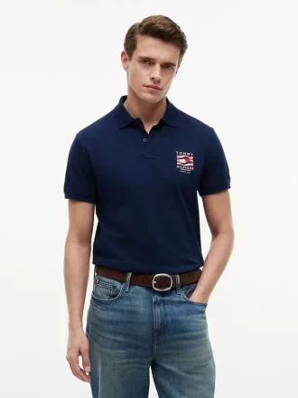 Regular Fit Wavy Flag Smooth Cotton Polo