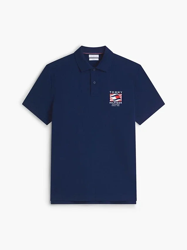 Regular Fit Wavy Flag Smooth Cotton Polo Regular Fit Wavy Flag Smooth Cotton Polo