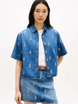 Relaxed Fit Allover Crest Denim Shirt