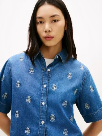 Relaxed Fit Allover Crest Denim Shirt