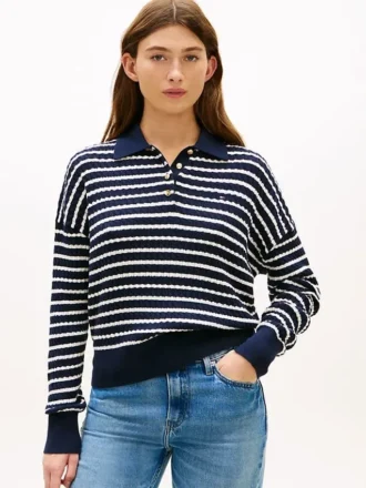 Relaxed Fit Cable Knit Sweater Polo