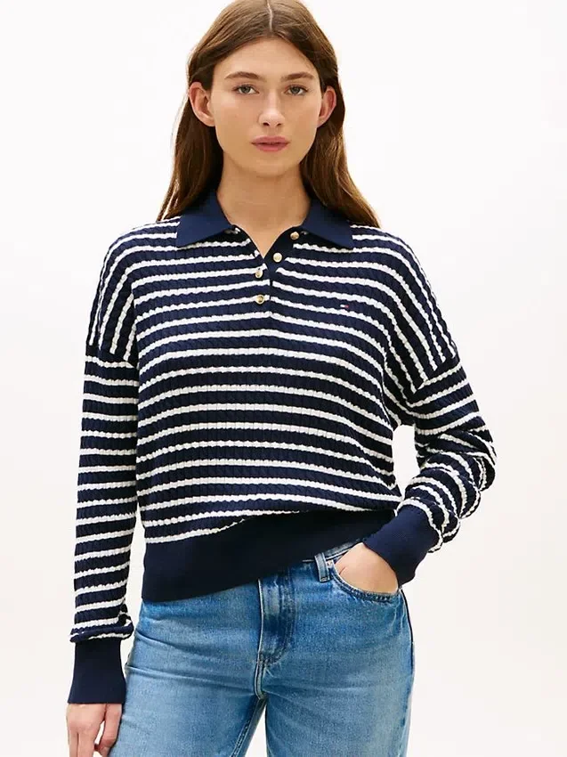 Relaxed Fit Cable Knit Sweater Polo Relaxed Fit Cable Knit Sweater Polo