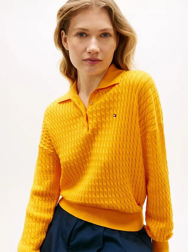 Relaxed Fit Cable Knit Sweater Polo Relaxed Fit Cable Knit Sweater Polo