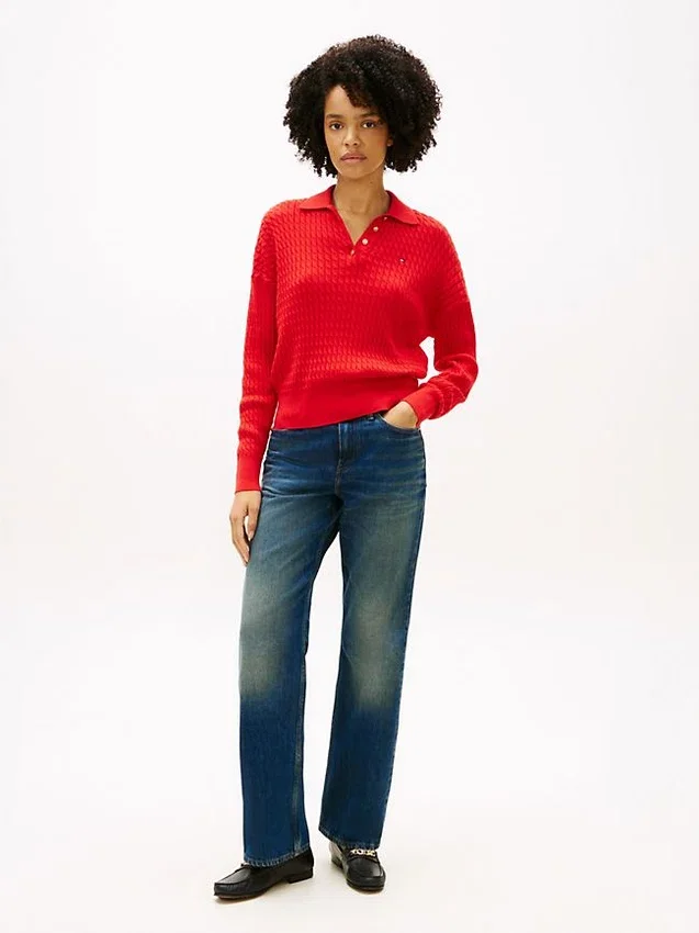 Relaxed Fit Cable Knit Sweater Polo Relaxed Fit Cable Knit Sweater Polo