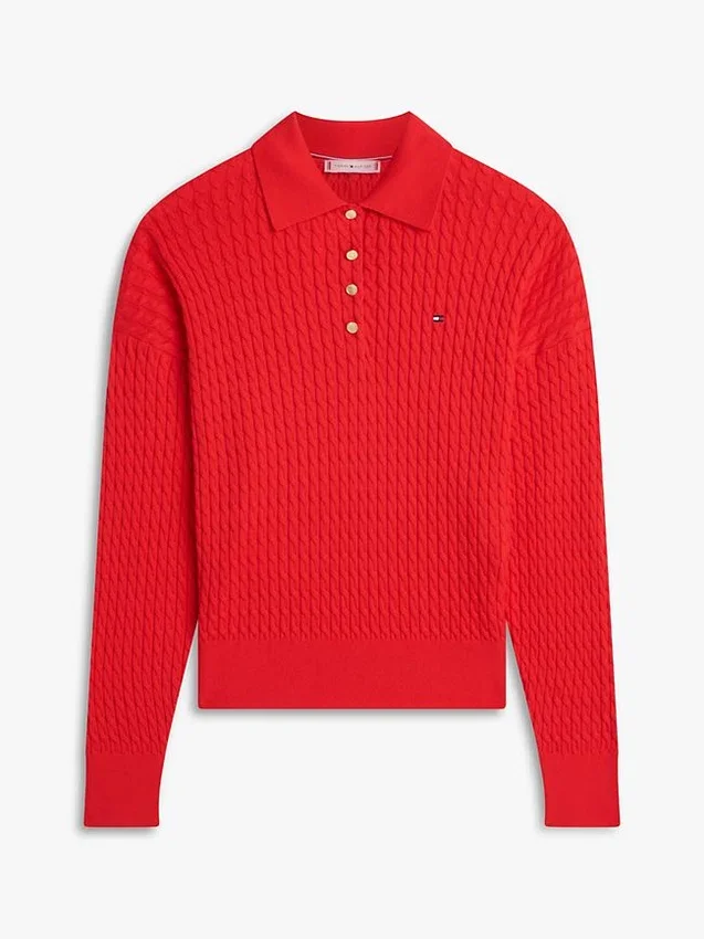 Relaxed Fit Cable Knit Sweater Polo Relaxed Fit Cable Knit Sweater Polo