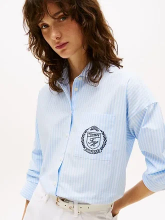 Relaxed Fit Crest Logo Striped Shirt