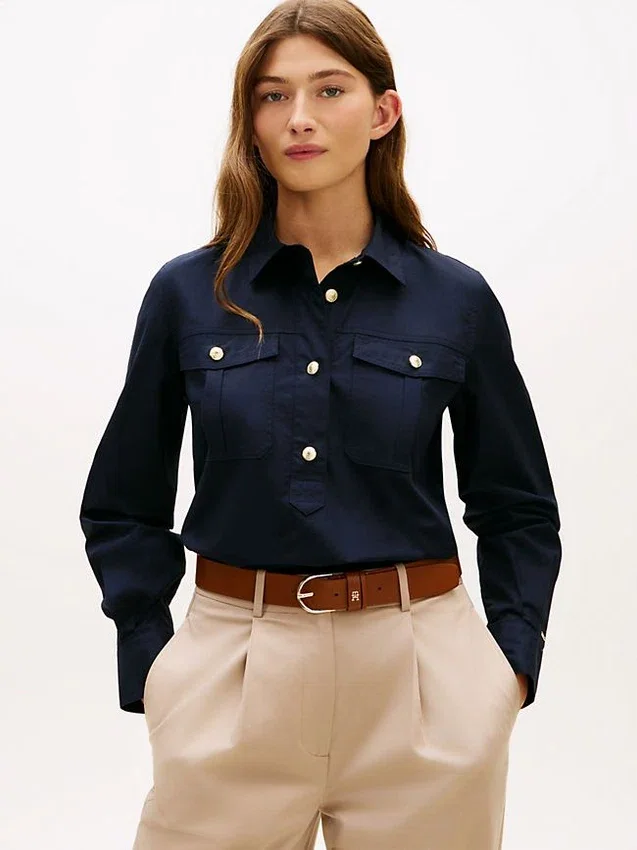 Relaxed Fit Gold-Button Poplin Shirt Relaxed Fit Gold-Button Poplin Shirt