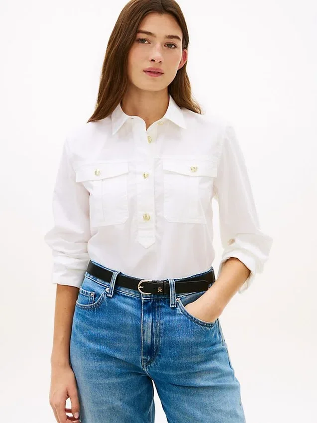 Relaxed Fit Gold-Button Poplin Shirt Relaxed Fit Gold-Button Poplin Shirt