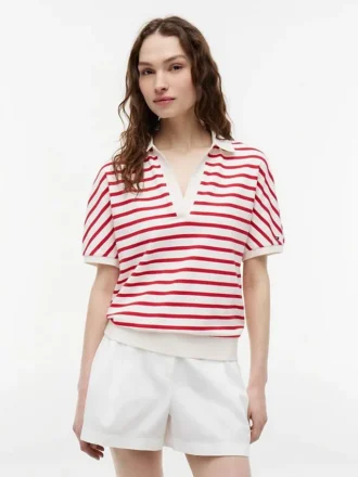 Relaxed Fit Heathered Stripe Polo