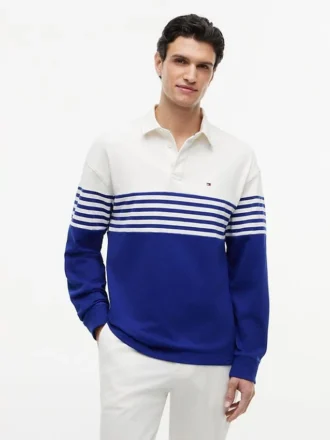 Relaxed Fit Long-Sleeve Colorblock Polo