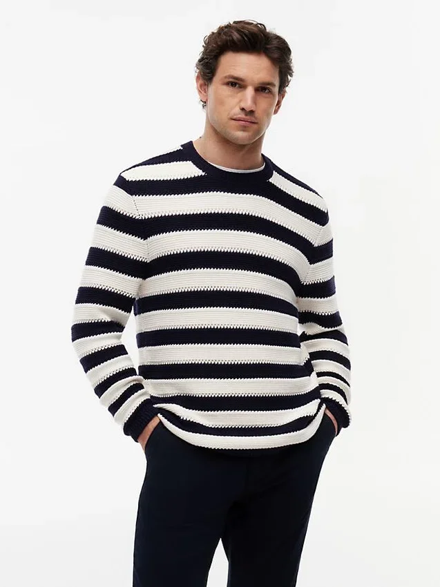 Relaxed Fit Striped Crochet Sweater Relaxed Fit Striped Crochet Sweater