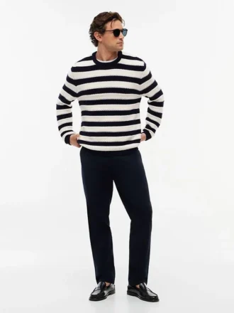 Relaxed Fit Striped Crochet Sweater