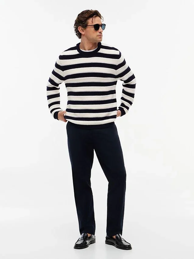 Relaxed Fit Striped Crochet Sweater Relaxed Fit Striped Crochet Sweater
