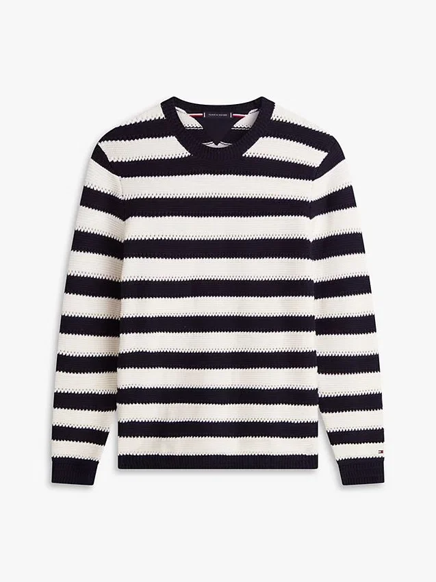 Relaxed Fit Striped Crochet Sweater Relaxed Fit Striped Crochet Sweater
