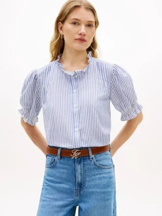 Ruffle Trim Cotton Voile Shirt