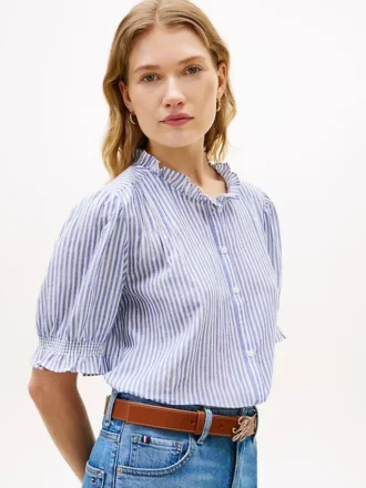 Ruffle Trim Cotton Voile Shirt