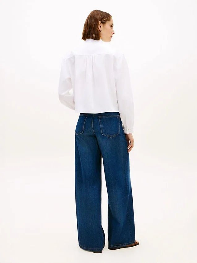 Ruffle Trim Cropped Oxford Shirt Ruffle Trim Cropped Oxford Shirt