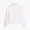 Ruffle Trim Cropped Oxford Shirt Ruffle Trim Cropped Oxford Shirt