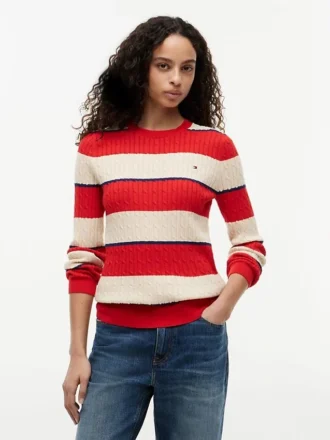 Rugby Stripe Cable Knit Sweater