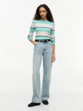 Rugby Stripe Cable Knit Sweater