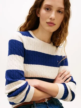 Rugby Stripe Cable Knit Sweater