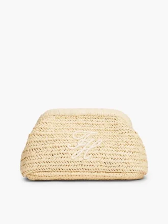 Script Monogram Raffia Clutch