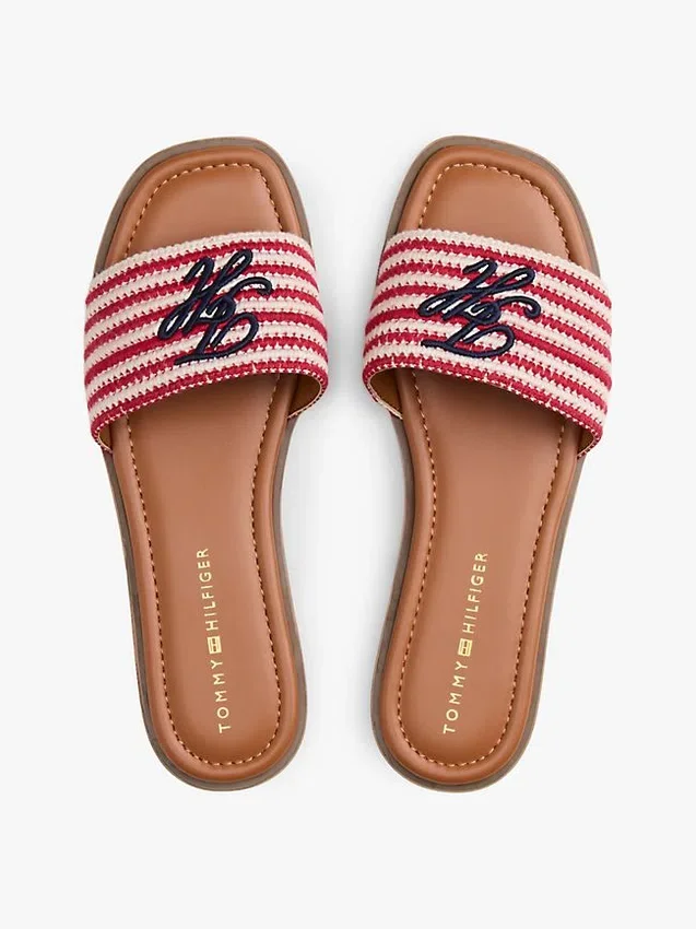 Script Monogram Stripe Woven Slide Script Monogram Stripe Woven Slide
